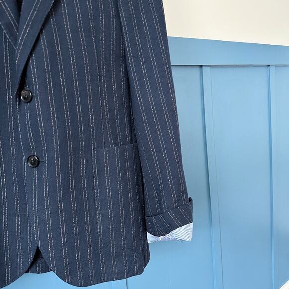 Scotch & Soda Blazer Suit Jacket Medium Blue Striped Cotton Lightweight - Picture 6 of 8